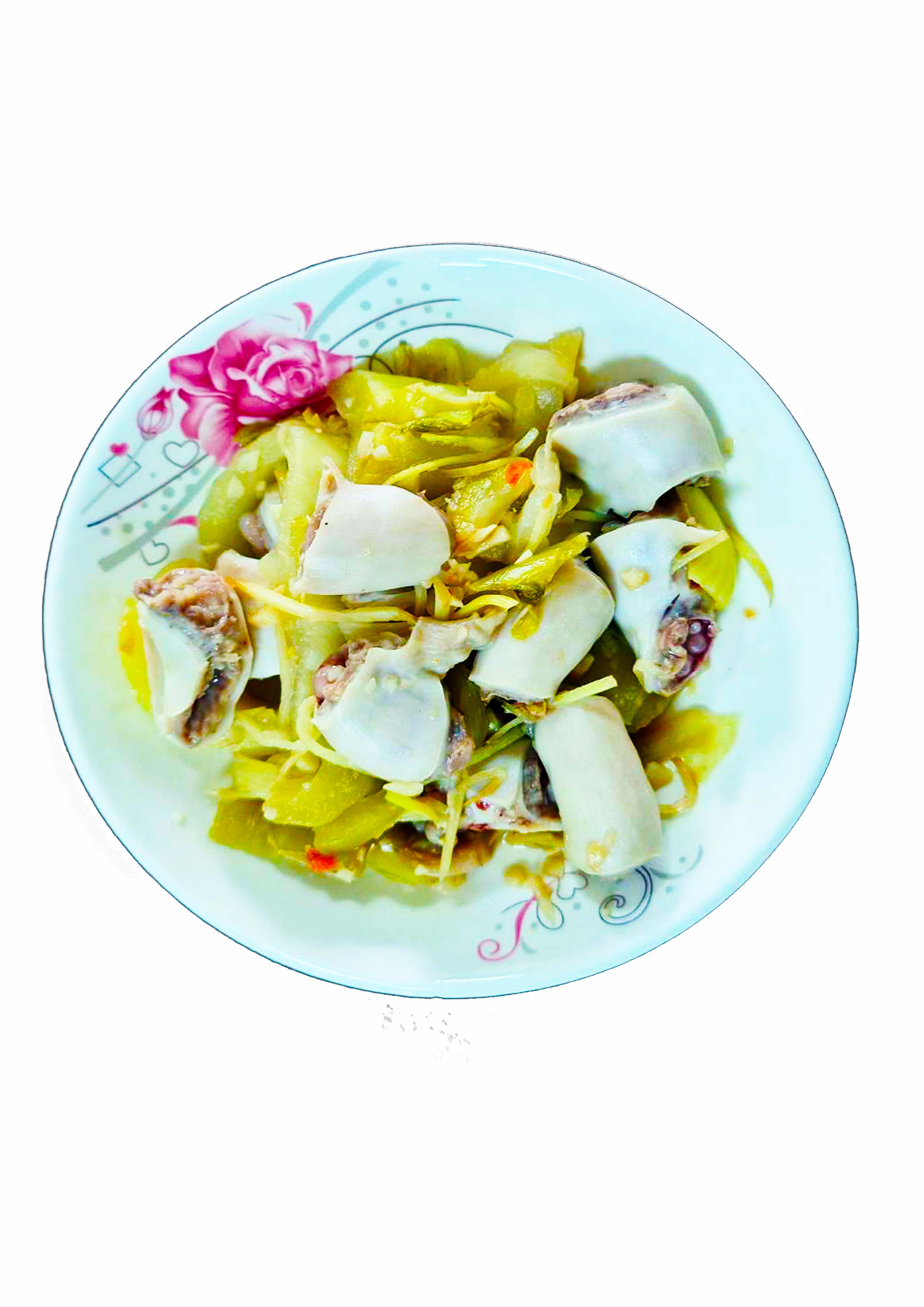 越式酸菜炒西腸  xào dưa cải lòng 